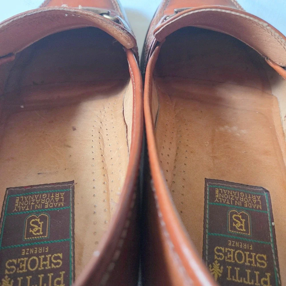 Pitti Shoes Firenze Loafers Size 9 M Italian Brown Leather Brass Bit Moc Toe